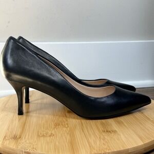 Saks Fifth Avenue Pump Women 8M Black Leather Pointed Toe Kitten Heel Classic